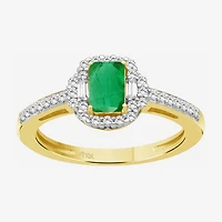 Womens Emerald-cut Gemstone & 3/8 CT. T.W. Natural Diamond 10K Gold Halo Cocktail Ring