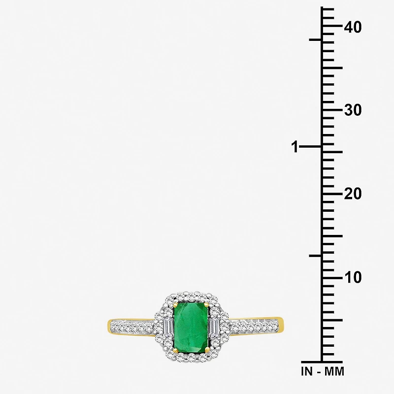 Womens Emerald-cut Gemstone & 3/8 CT. T.W. Natural Diamond 10K Gold Halo Cocktail Ring