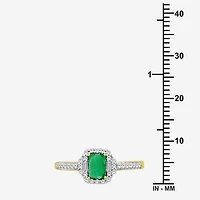 Womens Emerald-cut Gemstone & 3/8 CT. T.W. Natural Diamond 10K Gold Halo Cocktail Ring