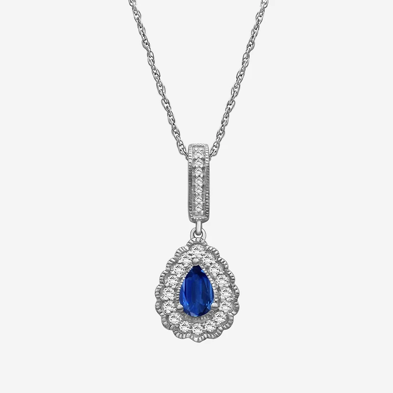 Womens Gemstone & 1/ CT. T.W. Natural Diamond 10K Gold Pear 18 Inch Pendant Necklace