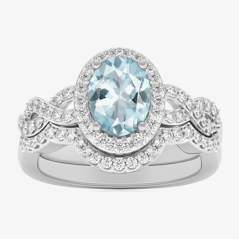 Modern Bride Gemstone Womens 1/2 CT. T.W. Genuine Blue Topaz 10K Gold Oval Side Stone Crossover Engagement Ring