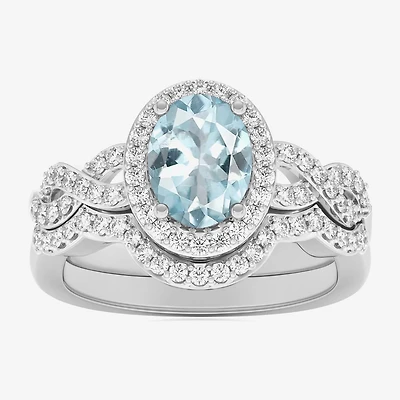 Modern Bride Gemstone Womens 1/2 CT. T.W. Genuine Blue Topaz 10K Gold Oval Side Stone Crossover Engagement Ring