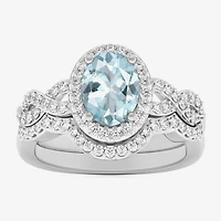 Modern Bride Gemstone Womens 1/2 CT. T.W. Genuine Blue Topaz 10K Gold Oval Side Stone Crossover Engagement Ring