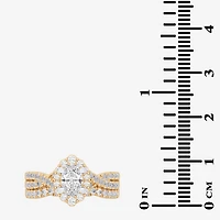 Signature By Modern Bride (G-H / Si1-Si2) Womens 1 1/3 CT. T.W. Lab Grown White Diamond 10K Gold Oval Side Stone Halo Bridal Set