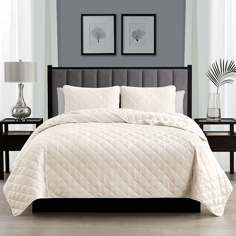 Swift Home Lightweight Oversized Diamond Stitched Coverlet Bedspread Set Wrinkle Resistant Quilt