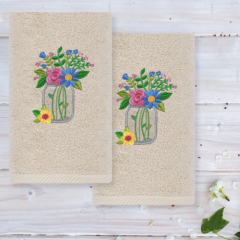 Linum Home Textiles Flower Crown Embroidered 2-pc. Hand Towel
