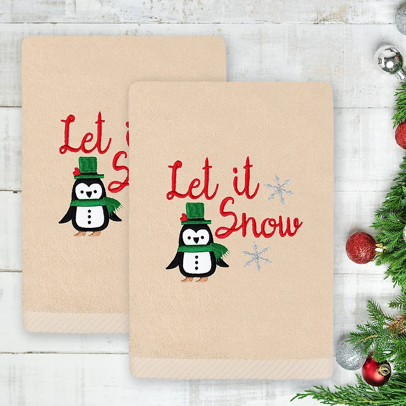 Linum Home Textiles Let It Snow Embroidered 2-pc. Hand Towel