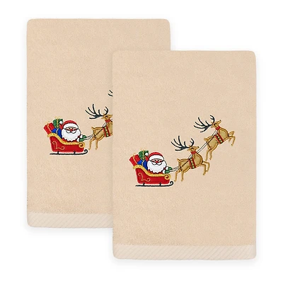 Linum Home Textiles Santas Sled Embroidered 2-pc. Hand Towel