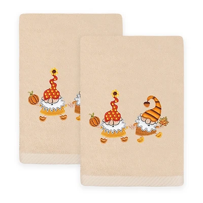 Linum Home Textiles Autumn Gnomes Embroidered 2-pc. Hand Towel