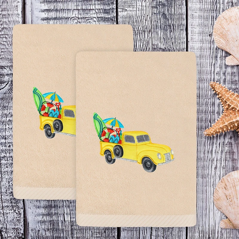 Linum Home Textiles Summer Truck Embroidered 2-pc. Hand Towel
