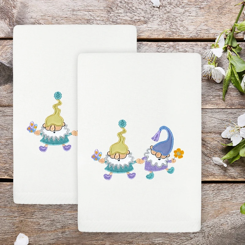 Linum Home Textiles Spring Gnomes Embroidered 2-pc. Hand Towel