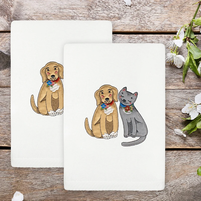 Linum Home Textiles Spring Dog  Cat Embroidered 2-pc. Hand Towel