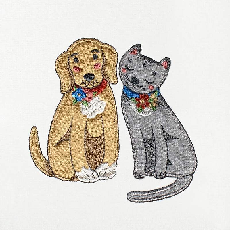 Linum Home Textiles Spring Dog  Cat Embroidered 2-pc. Hand Towel