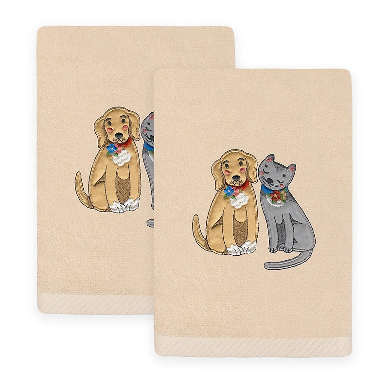 Linum Home Textiles Spring Dog Cat Embroidered 2-pc. Hand Towel