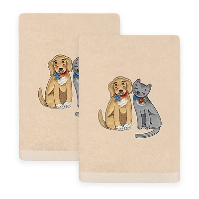 Linum Home Textiles Spring Dog  Cat Embroidered 2-pc. Hand Towel