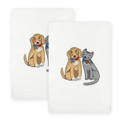 Linum Home Textiles Spring Dog  Cat Embroidered 2-pc. Hand Towel