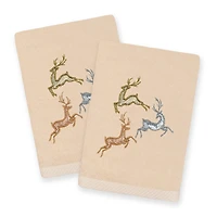 Linum Home Textiles Xmas Leaping Deer Embroidered 2-pc. Hand Towel