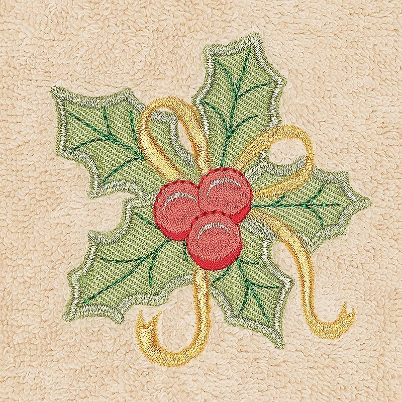 Linum Home Textiles Xmas Holly Bunch Embroidered 2-pc. Hand Towel