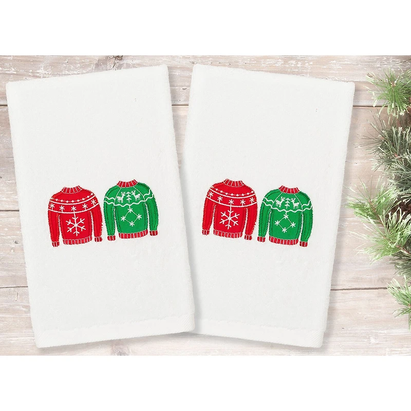 Linum Home Textiles Christmas Sweaters Embroidered 2-pc. Hand Towel