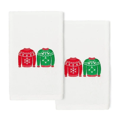 Linum Home Textiles Christmas Sweaters Embroidered 2-pc. Hand Towel