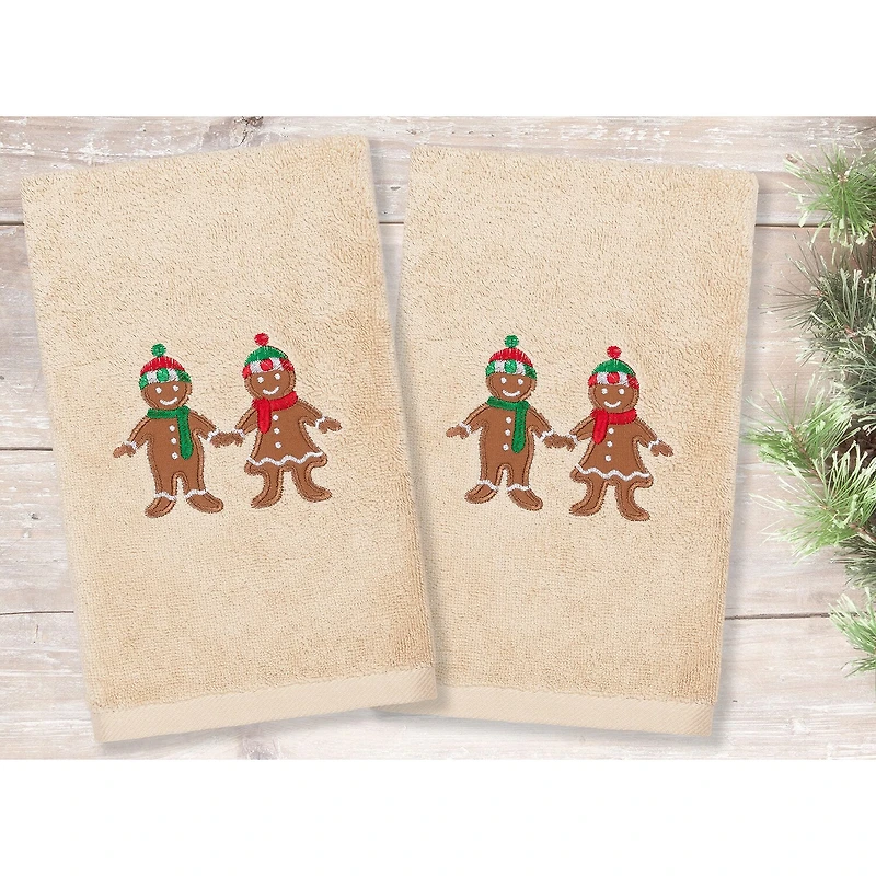 Linum Home Textiles Xmas Gingerbread Embroidered 2-pc. Hand Towel