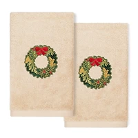 Linum Home Textiles Christmas Wreath Embroidered 2-pc. Hand Towel