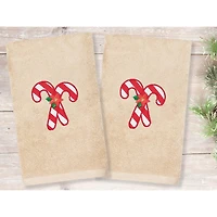 Linum Home Textiles Xmas Candy Canes Embroidered 2-pc. Hand Towel