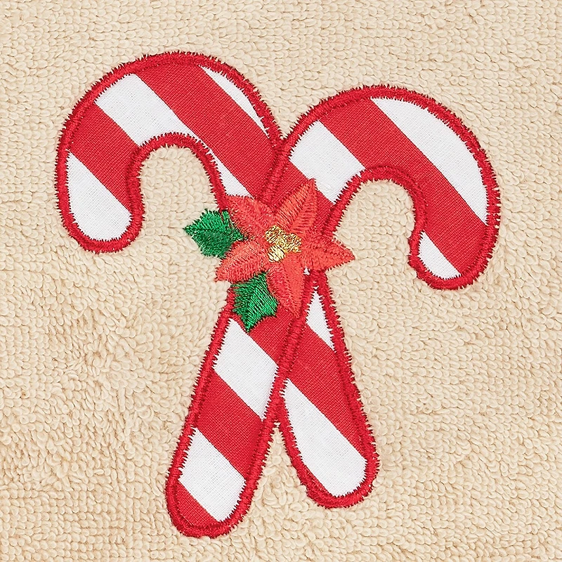 Linum Home Textiles Xmas Candy Canes Embroidered 2-pc. Hand Towel