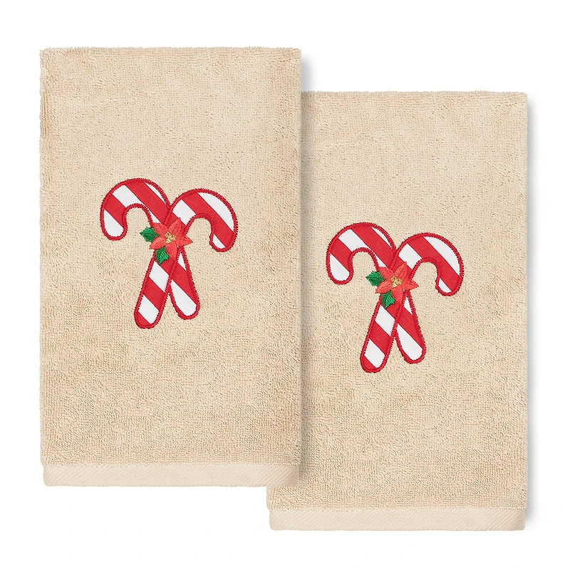 Linum Home Textiles Xmas Candy Canes Embroidered 2-pc. Hand Towel