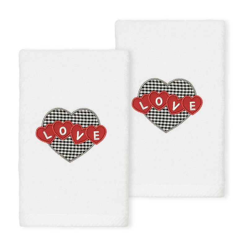 Linum Home Textiles Love Hearts Embroidered 2-pc. Hand Towel
