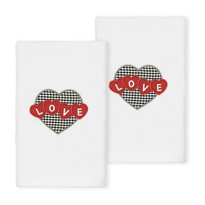 Linum Home Textiles Love Hearts Embroidered 2-pc. Hand Towel