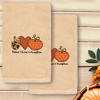 Linum Home Textiles Peace Love Pumpkin Embroidered 2-pc. Hand Towel
