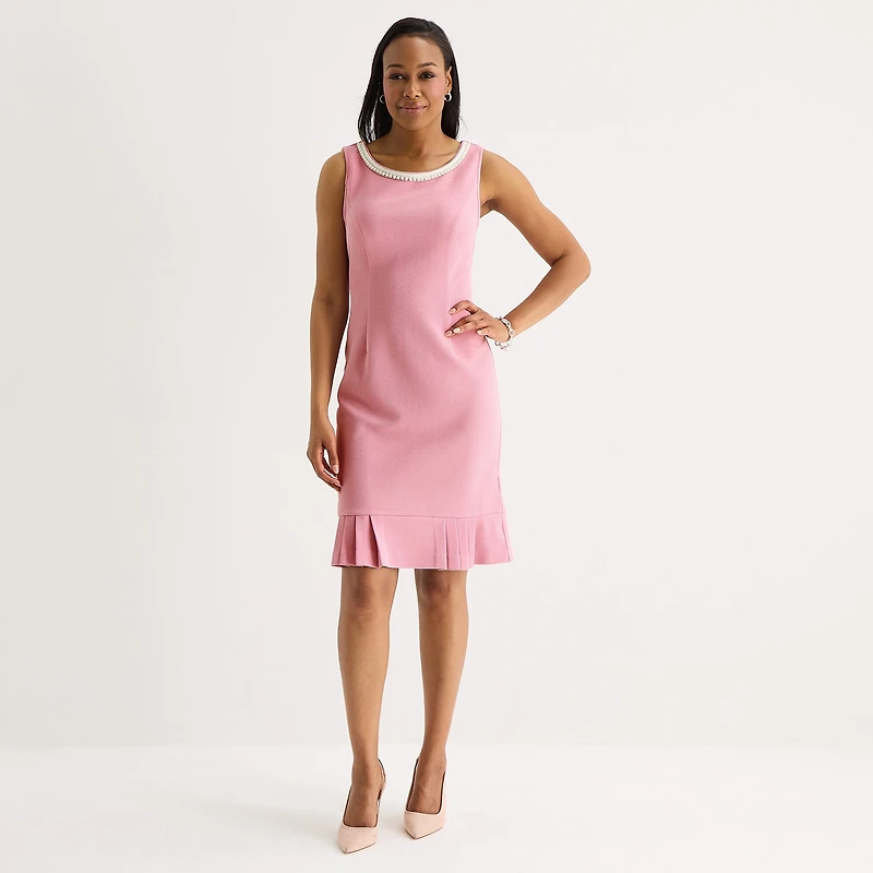 Maya Brooke Womens Pearl Trim Grid Jacket Dress