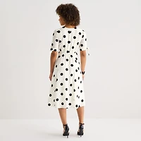 52seven Womens Midi V Neck Short Sleeve Dots Fit + Flare Dress