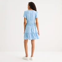 Be by CHETTA B Womens Notch Neck Short Sleeve Fitted Floral Fit + Flare Dress