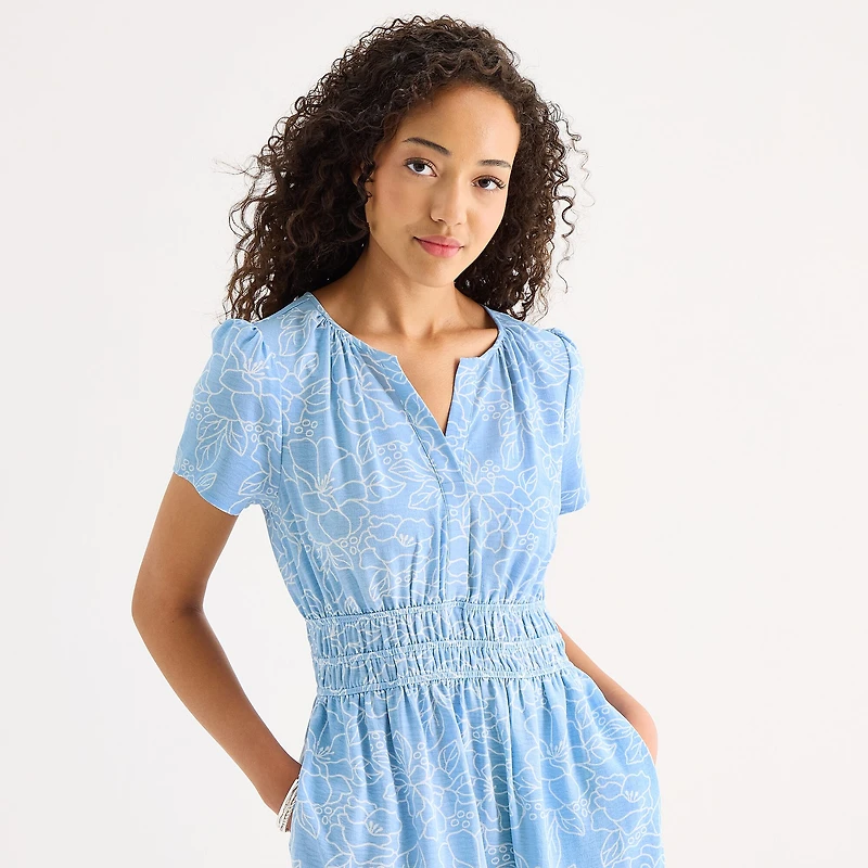 Be by CHETTA B Womens Notch Neck Short Sleeve Fitted Floral Fit + Flare Dress