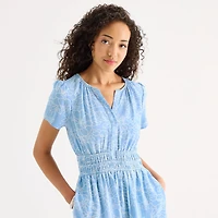Be by CHETTA B Womens Notch Neck Short Sleeve Fitted Floral Fit + Flare Dress