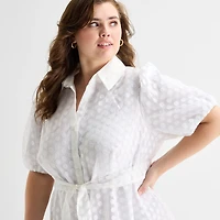 52seven Womens Plus Short Sleeve Midi Dots Shirt Dress