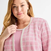 Maya Brooke Womens Plus Pearl Trim Jacket Dress