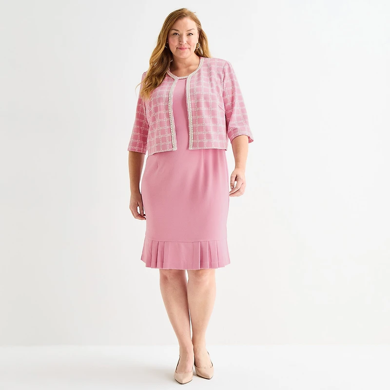 Maya Brooke Womens Plus Pearl Trim Jacket Dress