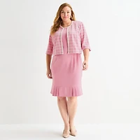 Maya Brooke Womens Plus Pearl Trim Jacket Dress