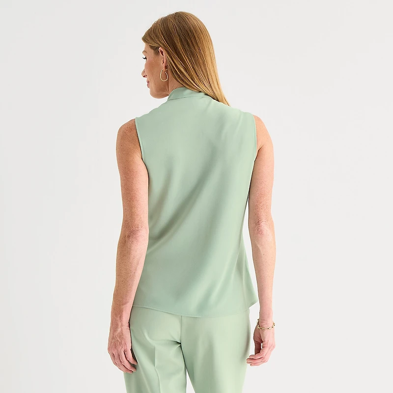 Black Label by Evan-Picone Womens Split Tie Neck Sleeveless Blouse