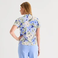 Black Label by Evan-Picone Womens V Neck Short Sleeve Blouse