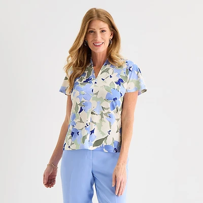 Black Label by Evan-Picone Womens V Neck Short Sleeve Blouse
