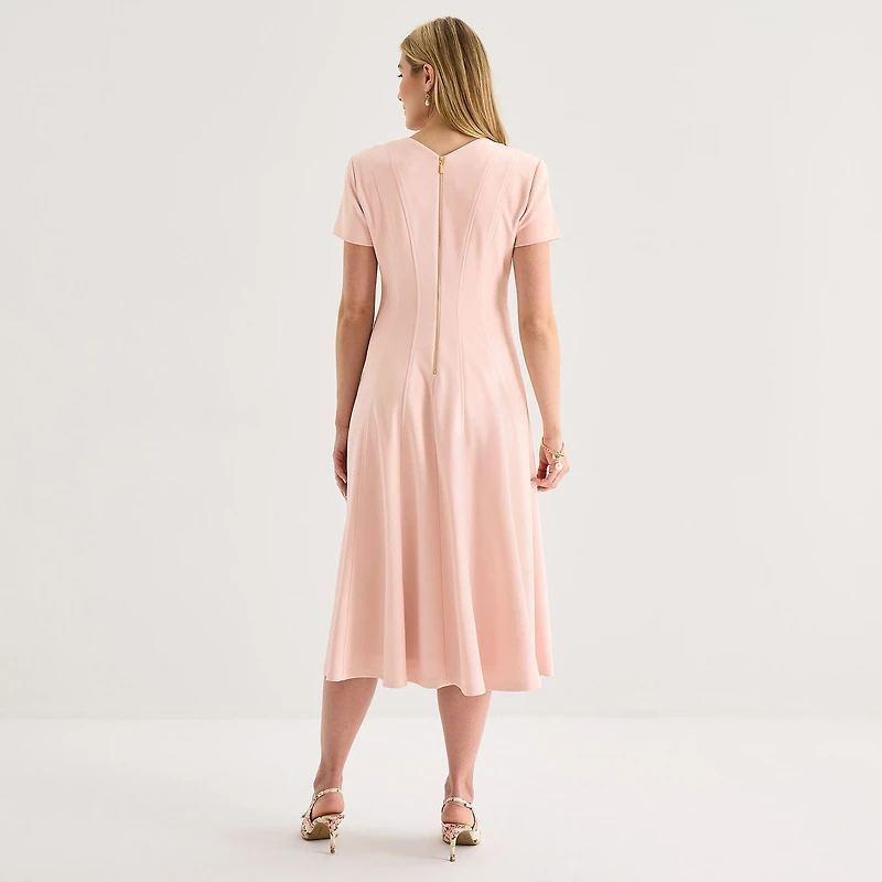 Marc New York Womens Midi Crew Neck Short Sleeve Fit + Flare Dress