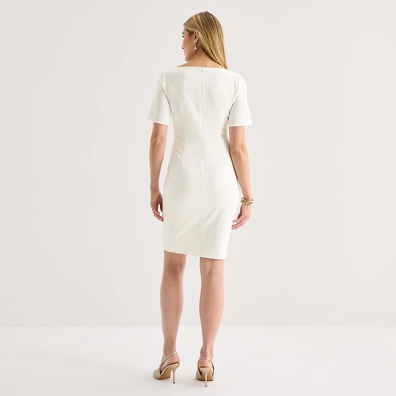 Marc New York Womens Round Neck Short Sleeve Sheath Dress