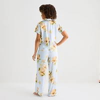 Ambrielle Womens Satin V-Neck Short Sleeve 2-pc. Pajama Set