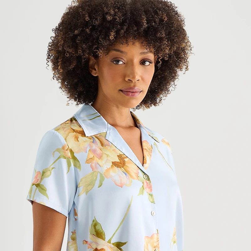 Ambrielle Womens Satin V-Neck Short Sleeve 2-pc. Pajama Set