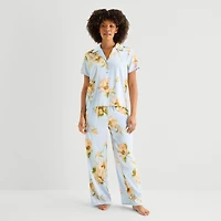 Ambrielle Womens Satin V-Neck Short Sleeve 2-pc. Pajama Set