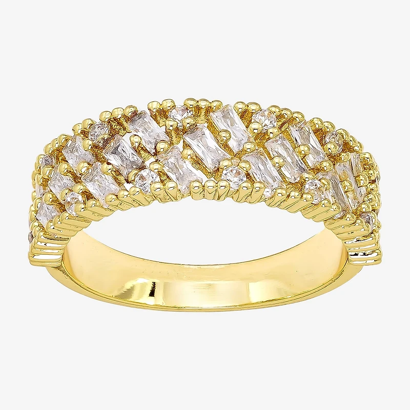 Sparkle Allure Womens 3MM Cubic Zirconia 14K Gold Over Brass Band